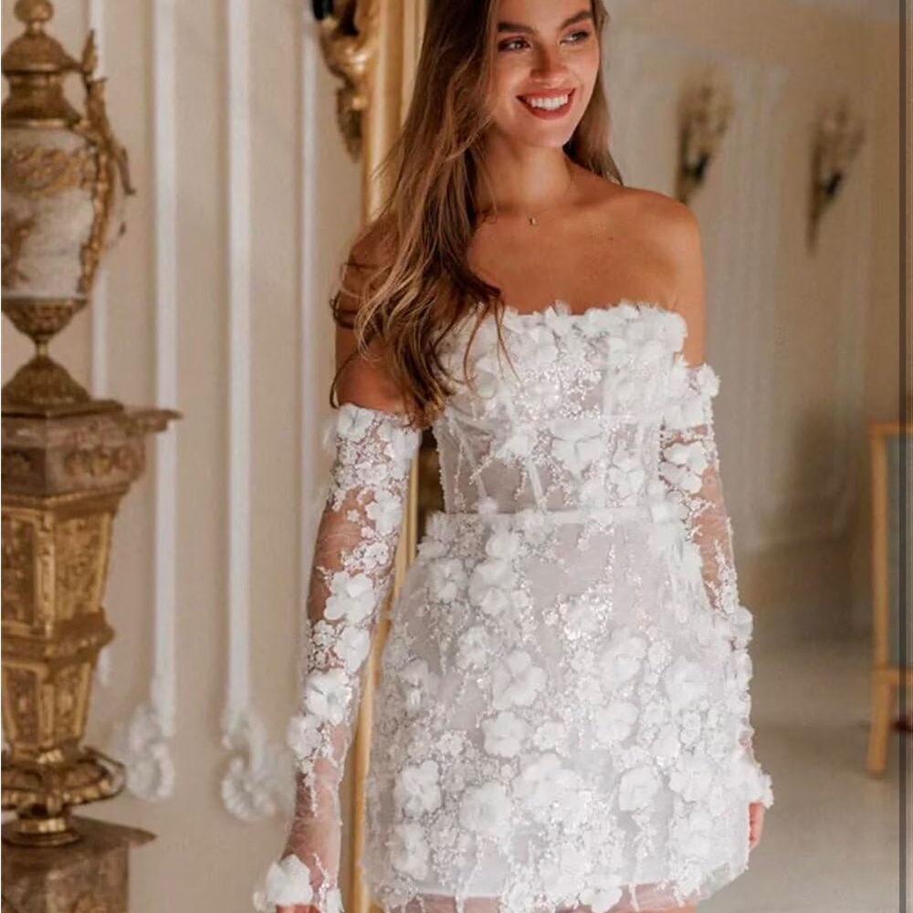 Elegant White Floral Lace Dress